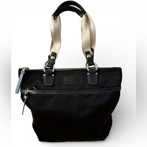 Coach Hampton Black Nylon Leather Trim Tote Bag